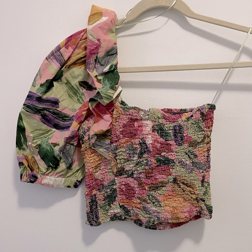 Zara, Floral one-shoulder top, S